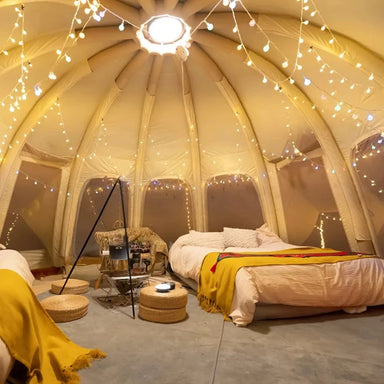 Wilderness Resource Jellyfish 16-foot tent interior view highlighting high-pressure, inflatable PVC air beams