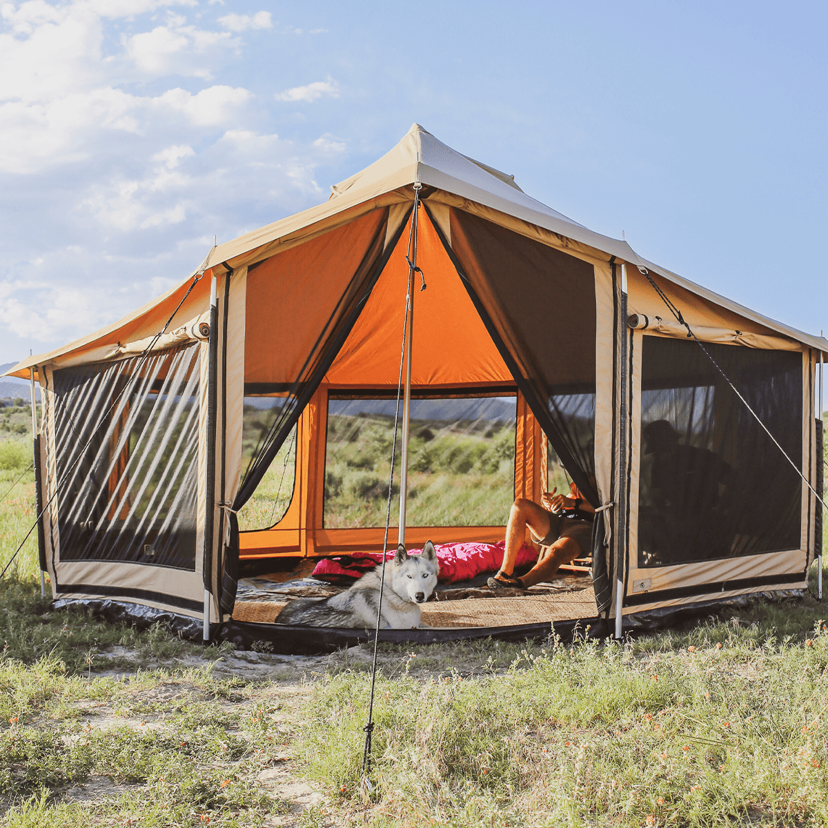 Altimus Bell Tent 14' - 4-Season Canvas Tent with Stove Jack & AC Port