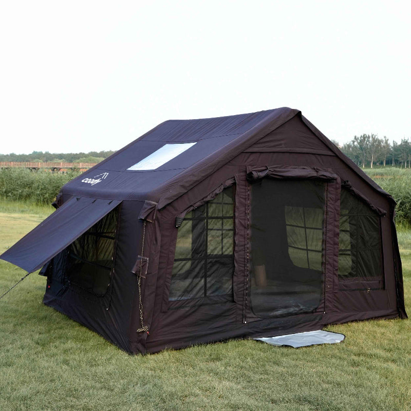 Coody 8.0 Inflatable Tent Black - Quick Setup 4-Season Camping Tent with Stove Jack