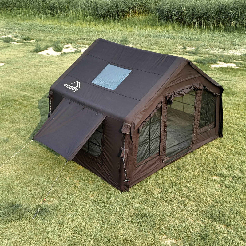 Coody 8.0 Inflatable Tent Black - Quick Setup 4-Season Camping Tent with Stove Jack
