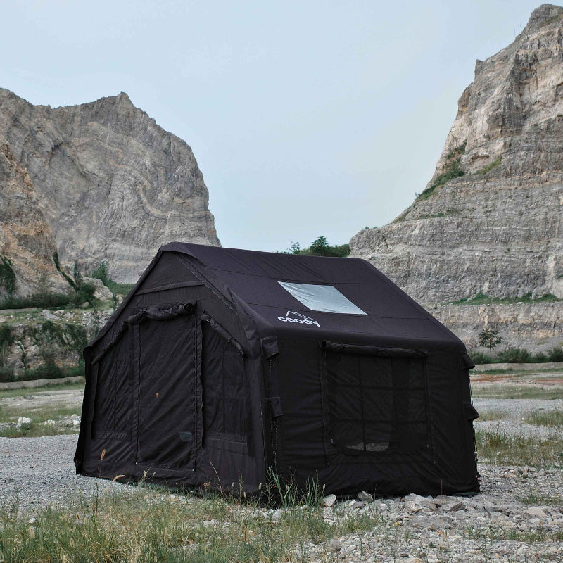 Coody 8.0 Inflatable Tent Black - Quick Setup 4-Season Camping Tent with Stove Jack