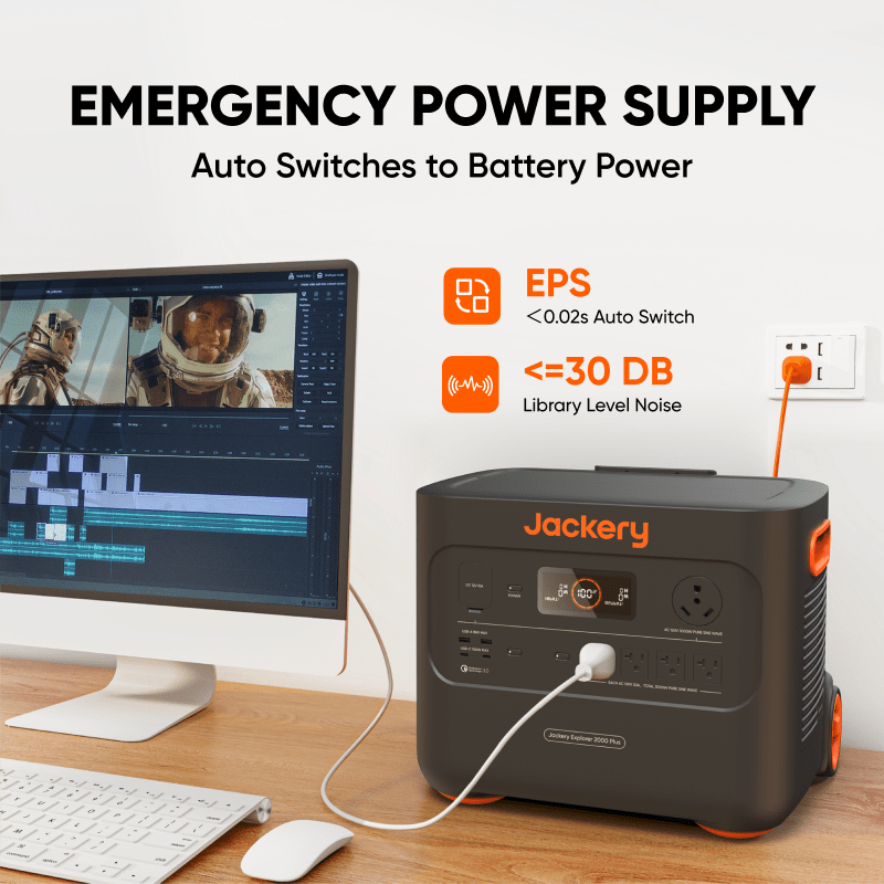 Jackery 2000 Plus portable power station auto switches to batter power