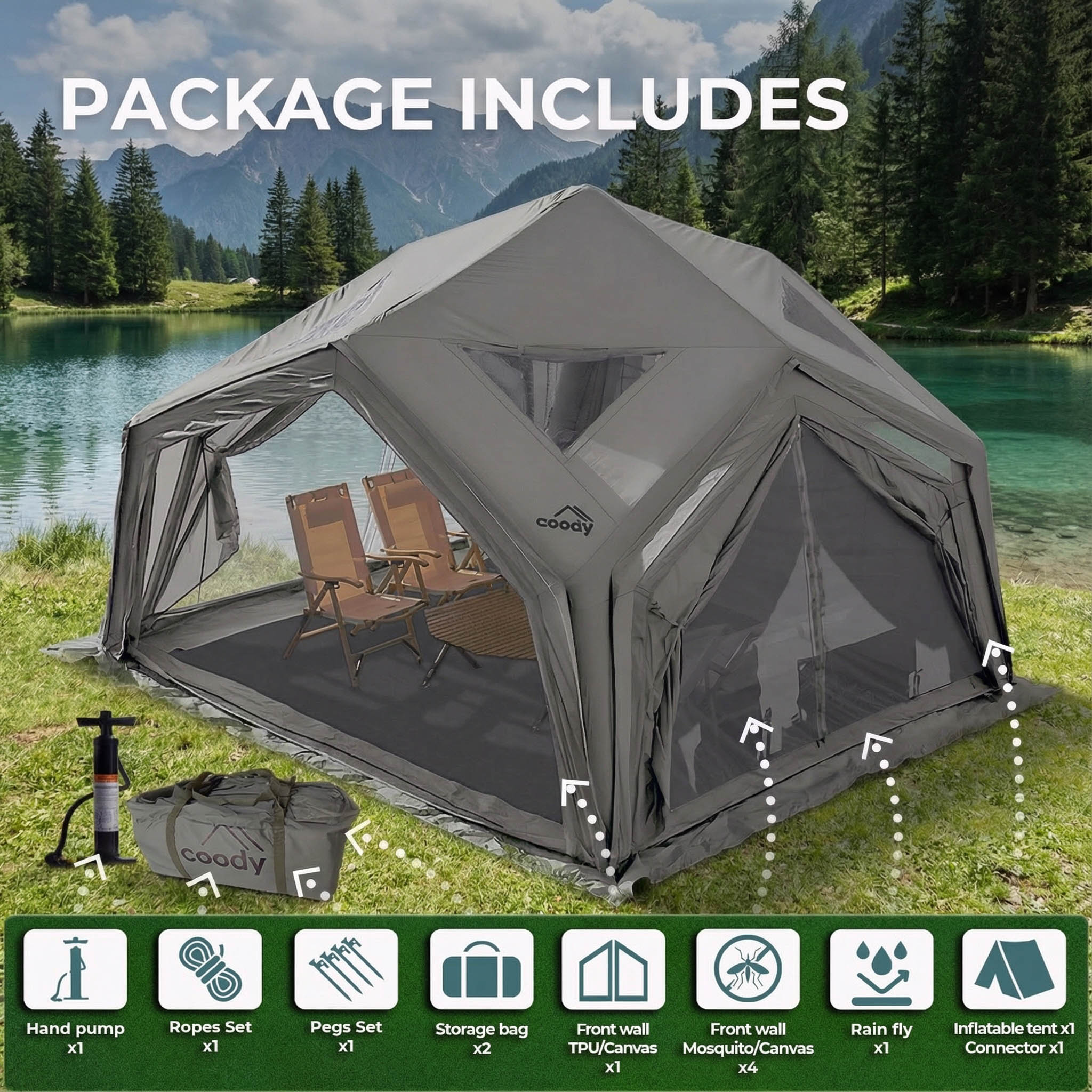 Coody Hub Shelter gray modular inflatable tent