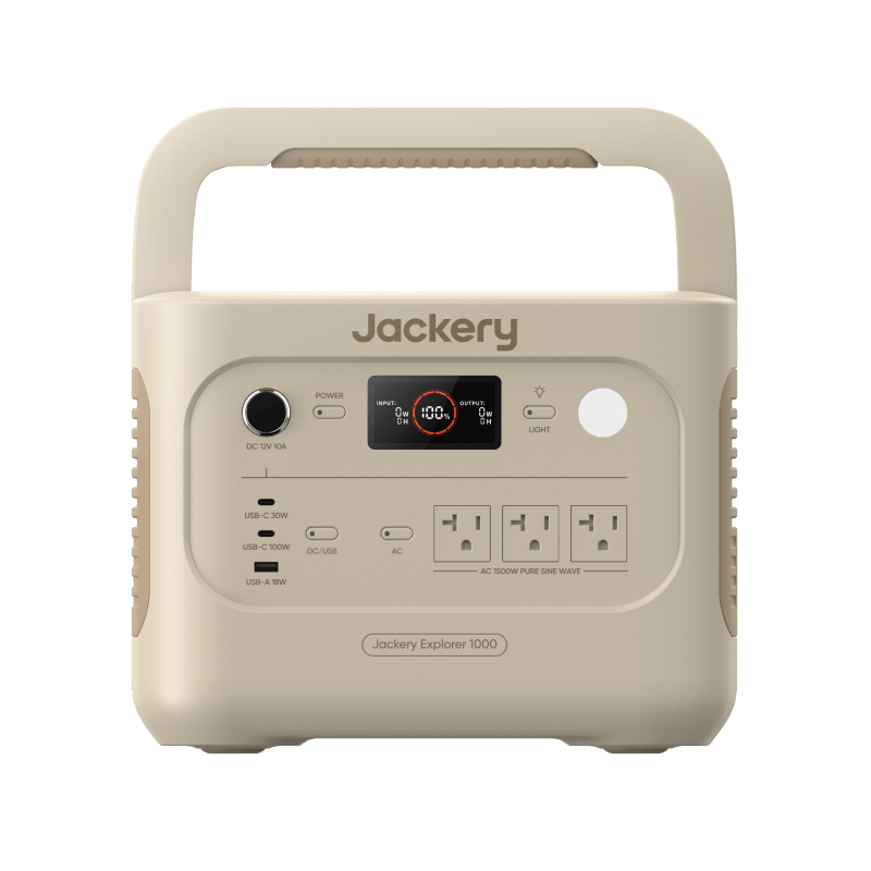 Jackery 1000 v2 portable power station in beige on a transparent background
