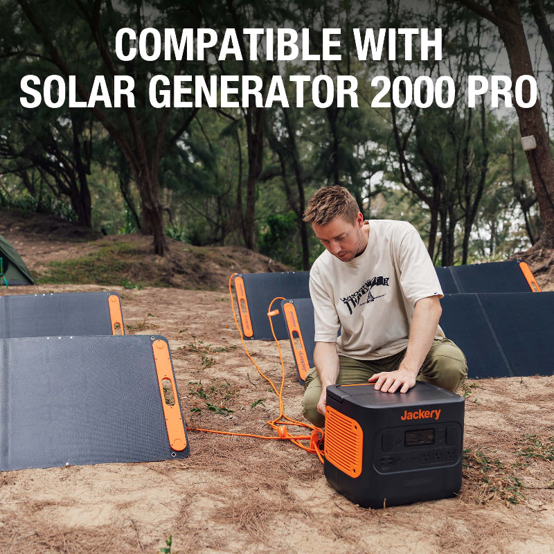 Jackery Solar Panel Connector shown with solar generator 2000 Pro