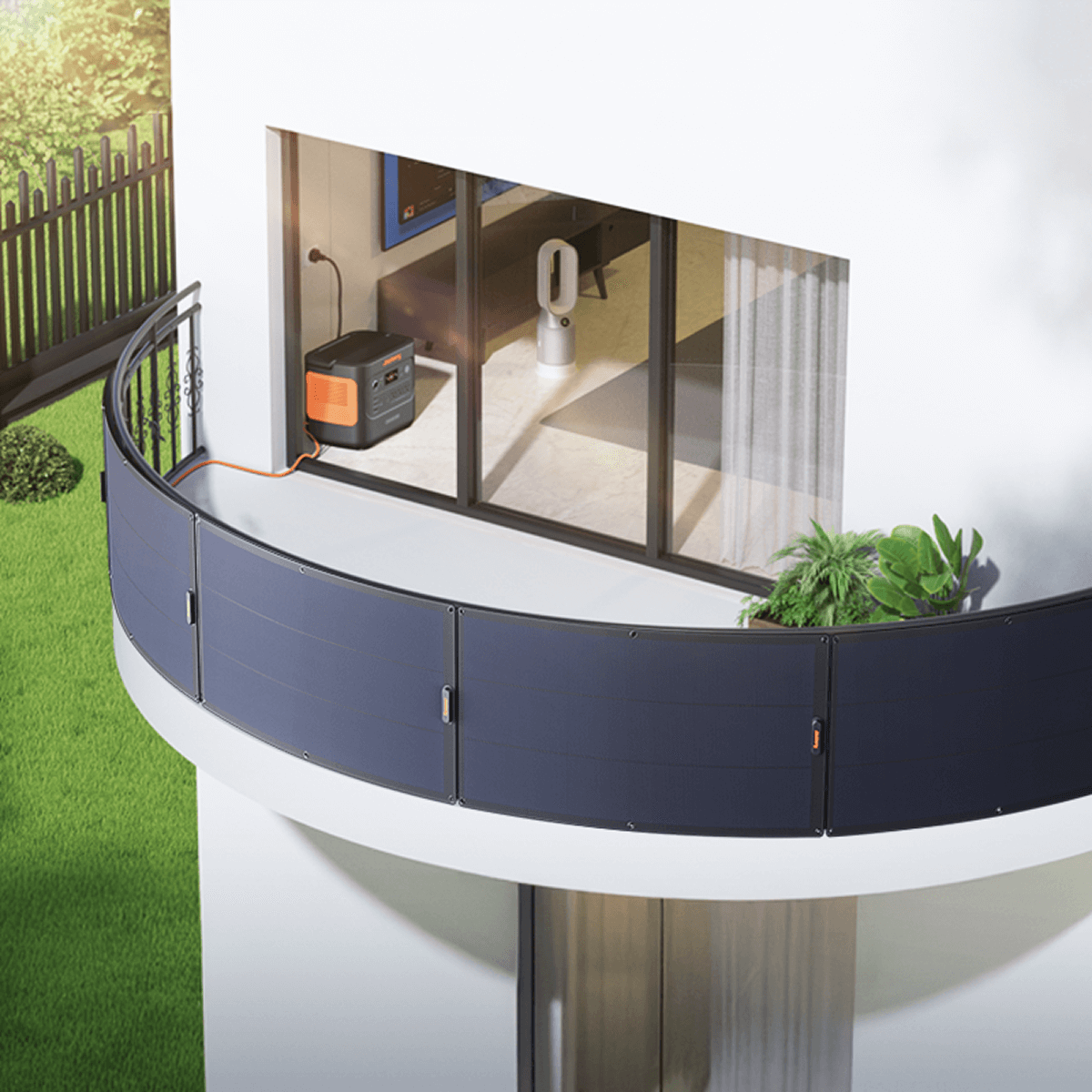 Jackery SolarSaga 100 Light flexible design mounted on balcony